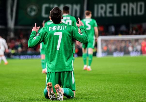 2026 FIFA World Cup, WM, Weltmeisterschaft, Fussball Qualifier Group F, Aviva Stadium, Dublin 13 11 2025 Republic of Ireland vs Portugal Ireland s Troy Parrott celebrates scoring his sides first goal Troy Parrott celebrates scoring his sides first goal 13 11 2025  Copyright: x INPHO RyanxByrnex RB1_4687