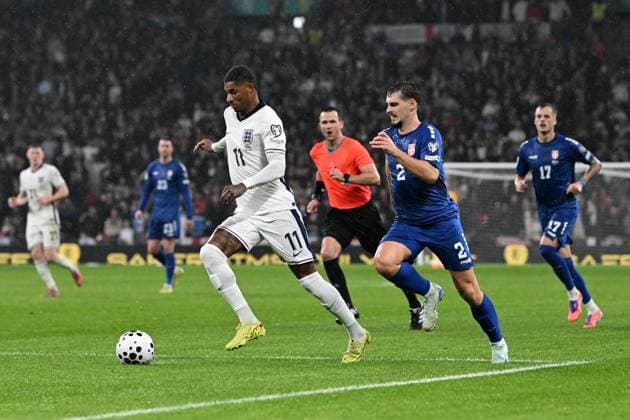 England v Serbia 2026 FIFA World Cup, WM, Weltmeisterschaft, Fussball Qualifier 13 11 2025. Group K Marcus Rashford (11) of England on the attack during the 2026 FIFA World Cup Qualifier match between England and Serbia at Wembley Stadium, London, England on 13 November 2025. London Wembley Stadium Greater London England Editorial use only , Copyright: xGrahamxHuntx PSI-23212-0055