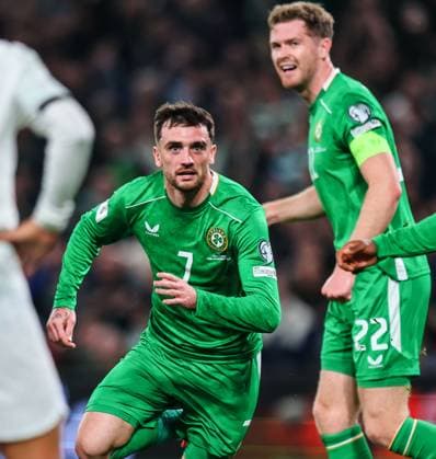 2026 FIFA World Cup, WM, Weltmeisterschaft, Fussball Qualifier Group F, Aviva Stadium, Dublin 13 11 2025 Republic of Ireland vs Portugal Ireland s Troy Parrott celebrates scoring his sides first goal Troy Parrott celebrates scoring his sides first goal 13 11 2025  Copyright: x INPHO RyanxByrnex RB2_4287
