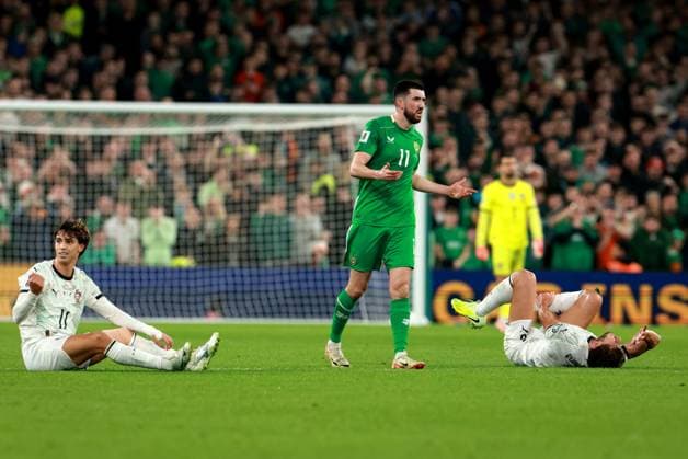 2026 FIFA World Cup, WM, Weltmeisterschaft, Fussball Qualifier Group F, Aviva Stadium, Dublin 13 11 2025 Republic of Ireland vs Portugal Ireland s Finn Azaz reacts Finn Azaz reacts 13 11 2025  Copyright: x INPHO MorganxTreacyx 0U6A0800
