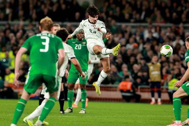 2026 FIFA World Cup, WM, Weltmeisterschaft, Fussball Qualifier Group F, Aviva Stadium, Dublin 13 11 2025 Republic of Ireland vs Portugal Portugal s Vitinha takes a kick at goal Vitinha takes a kick at goal 13 11 2025  Copyright: x INPHO MorganxTreacyx 0U6A0850
