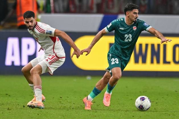UAE v Iraq - 2026 AFC World Cup Qualifiers ABU DHABI, UNITED ARAB EMIRATES - NOVEMBER 13:Merchas Doski (23) of Iraq competes against Alaeddine Zouhir during the first match of the fifth round of the 2026 FIFA World Cup, WM, Weltmeisterschaft, Fussball Asian Qualifiers between United Arab Emirates and Iraq at the Mohammed bin Zayed Stadium in Abu Dhabi, United Arab Emirates, on November 13, 2025. Waleed Zein Anadolu Abu Dhabi United Arab Emirates. Editorial use only. Please get in touch for any other usage.  Copyright: x2025xAnadoluxWaleedxZeinx
