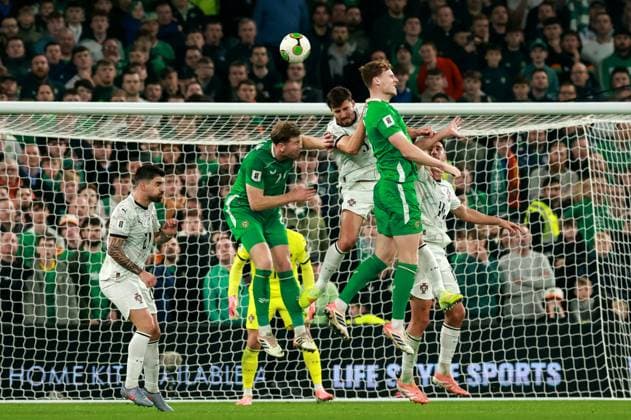 2026 FIFA World Cup, WM, Weltmeisterschaft, Fussball Qualifier Group F, Aviva Stadium, Dublin 13 11 2025 Republic of Ireland vs Portugal Portugal s Ruben Dias and Ireland s Jake O Brien Ruben Dias and Jake O Brien 13 11 2025  Copyright: x INPHO MorganxTreacyx 0U6A1090