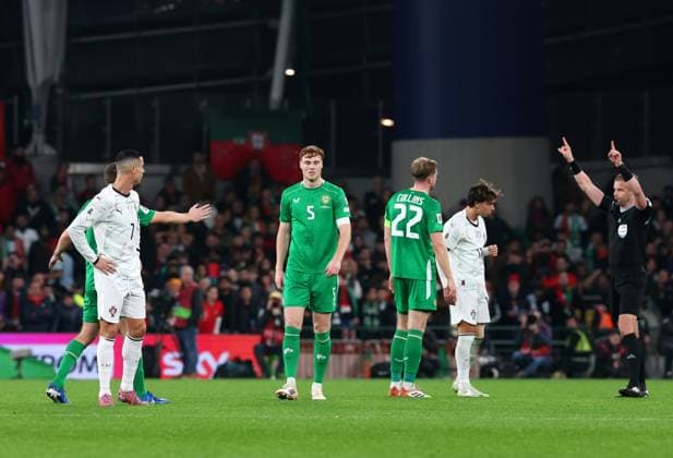 Cristiano Ronaldo of Portugal is sent off after having a yellow card changed to a red card following a VAR review Republic of Ireland v Portugal, FIFA 2026 World Cup Qualifying, Group F, Football, Aviva Stadium, Dublin, Ireland - 13 Nov 2025Dublin Aviva Stadium Ireland EDITORIAL USE ONLY No use with unauthorised audio, video, data, fixture lists, club league logos or live services. Online in-match use limited to 120 images, no video emulation. No use in betting, games or single club league player publications. Copyright: xLorrainexO Sullivan Shutterstockx 15759346at