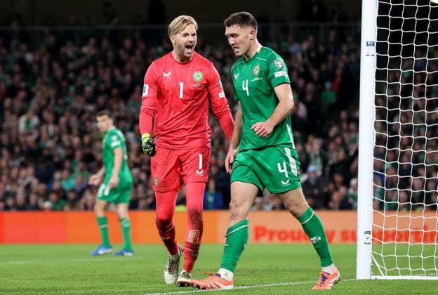 2026 FIFA World Cup, WM, Weltmeisterschaft, Fussball Qualifier Group F, Aviva Stadium, Dublin 13 11 2025 Republic of Ireland vs Portugal Ireland s Caoimhin Kelleher celebrates Caoimhin Kelleher celebrates 13 11 2025  Copyright: x INPHO NickxElliottx BI7I8612