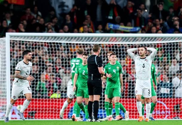 2026 FIFA World Cup, WM, Weltmeisterschaft, Fussball Qualifier Group F, Aviva Stadium, Dublin 13 11 2025 Republic of Ireland vs Portugal Portugal s Diogo Dalot reacts Diogo Dalot reacts 13 11 2025  Copyright: x INPHO RyanxByrnex RB2_6077