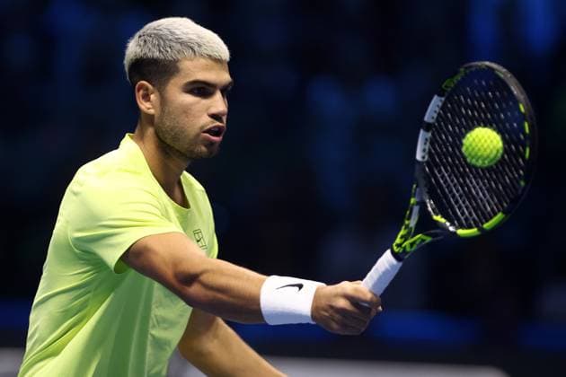 Carlos Alcaraz (Spain) controls the ball, day 5, Nitto ATP, Tennis Herren Finals 2025, INALPI Arena, November 13, 2025, Turin, Italy.
