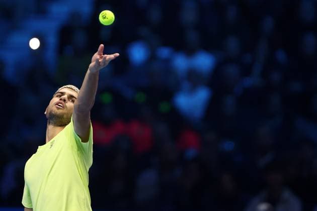 Carlos Alcaraz (Spain) controls the ball, day 5, Nitto ATP, Tennis Herren Finals 2025, INALPI Arena, November 13, 2025, Turin, Italy.