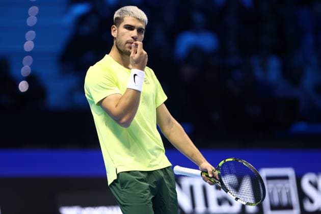 Carlos Alcaraz (Spain) looks on, day 5, Nitto ATP, Tennis Herren Finals 2025, INALPI Arena, November 13, 2025, Turin, Italy.