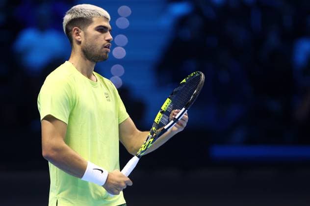 Carlos Alcaraz (Spain) looks on, day 5, Nitto ATP, Tennis Herren Finals 2025, INALPI Arena, November 13, 2025, Turin, Italy.