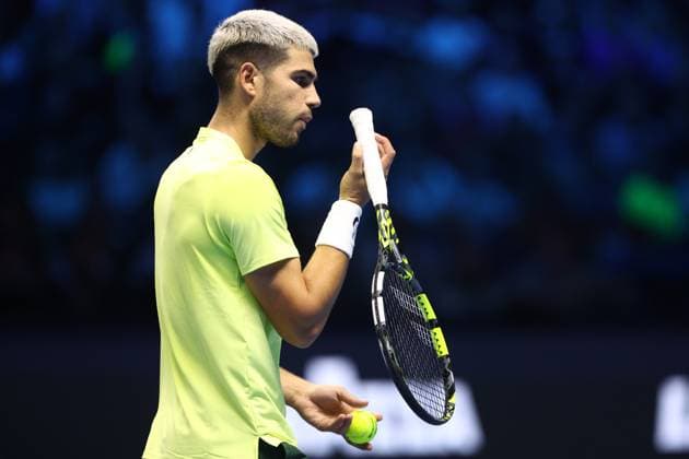 Carlos Alcaraz (Spain) looks on, day 5, Nitto ATP, Tennis Herren Finals 2025, INALPI Arena, November 13, 2025, Turin, Italy.