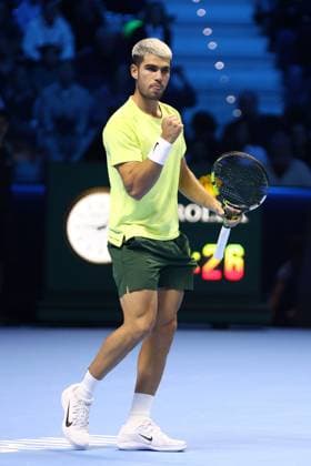 Carlos Alcaraz (Spain) celebrates, day 5, Nitto ATP, Tennis Herren Finals 2025, INALPI Arena, November 13, 2025, Turin, Italy.