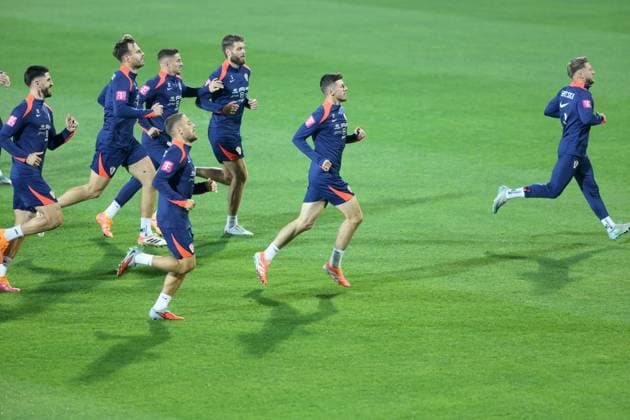 Croatia press and training session: FIFA World Cup, WM, Weltmeisterschaft, Fussball 2026 Qualifiers Martin Erlic, Marin Pongracic, Franjo Ivanovic, Nikola Vlasic, Duje Caleta Car, Petar Sucic and Marco Pasalic of Croatia during the training session at HNK Rijeka Stadium in Rijeka, Croatia, on November 13, 2025. ahead of the European Qualifiers for the 2026 FIFA World Cup Matchday 9 match between Croatia and Faroe Islands. NelxPavletic PIXSELL