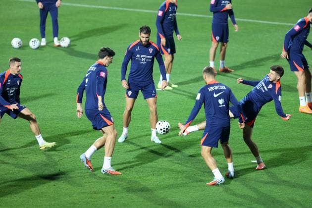 Croatia press and training session: FIFA World Cup, WM, Weltmeisterschaft, Fussball 2026 Qualifiers Mislav Orsic, Igor Matanovic, Duje Caleta Car and Petar Sucic of Croatia during the training session at HNK Rijeka Stadium in Rijeka, Croatia, on November 13, 2025. ahead of the European Qualifiers for the 2026 FIFA World Cup Matchday 9 match between Croatia and Faroe Islands.  NelxPavletic PIXSELL