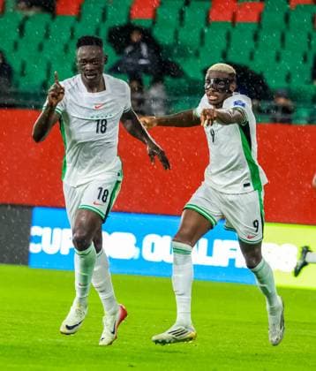 World Cup qualifying playoffs Nigeria vs Gabon Akor Adams and Victor Osimhen celebrating during Nigeria vs Gabon Copyright: xSulaimanxPoojaxAdebayox