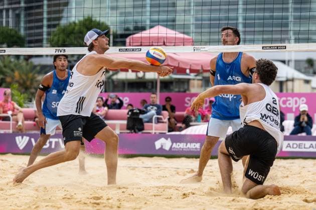 Beach Volleyball World Championships Adelaide, Australia 14 11 2025 ADELAIDE, AUSTRALIA NOVEMBER 14 Lui Wuest Player 2, GER , Paul Henning Player 1 during the Beach Volleyball World Championships at Adelaide on November 14, 2025 in Adelaide, Australia Copyright: xBEAUTIFULxSPORTS PeterxWeberx