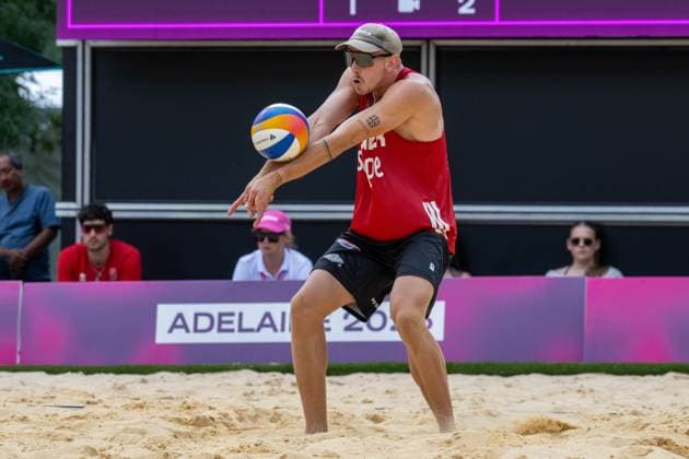 Beach Volleyball World Championships Adelaide, Australia 14 11 2025 ADELAIDE, AUSTRALIA NOVEMBER 14 Lukas Pfretzschner L Player 1, GER during the Beach Volleyball World Championships at Adelaide on November 14, 2025 in Adelaide, Australia Copyright: xBEAUTIFULxSPORTS PeterxWeberx