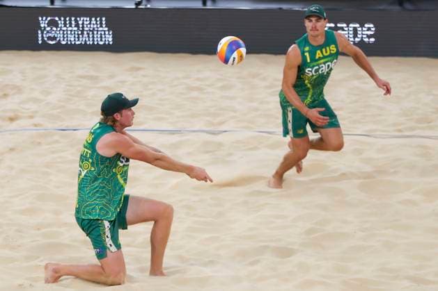 Beach volleyball, Beachvolleyball WORLD CHAMPIONSHIPS, Jacob Holting Nilsson & Elmer Andersson (SWE) vs Oliver Merritt and Ben Hood (Aust) during The Beach Volleyball World Championships at Pinky Flat in Adelaide, Friday, November 14, 2025. ( NO ARCHIVING, EDITORIAL USE ONLY ADELAIDE SOUTH AUSTRALIA AUSTRALIA  Copyright: xMATTxTURNERx 20251114184948312029
