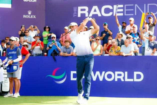 DUBAI, UNITED ARAB EMIRATES - 14.11.2025: Ludvig ABERG (SWE) DP World Tour Championship Dubai at Jumeirah Golf Estates on November 14, 2025 in Dubai, United Arab Emirates.