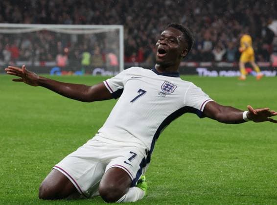England v Serbia - FIFA World Cup, WM, Weltmeisterschaft, Fussball 2026 Qualifier Bukayo Saka of Arsenal and England celebrates his goal during the FIFA World Cup Qualifier Group K match between England and Serbia at Wembley Stadium in London, England, on November 13, 2025. London England United Kingdom  Copyright: xActionxFotoxSportx originalFilename:galvin-englanda251113_npwmD.jpg