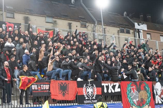 Andorra v Albania - FIFA World Cup, WM, Weltmeisterschaft, Fussball 2026 Qualifier Albanian supporters celebrate a goal during Matchday 9 of the European Qualifying round between the Andorra national team, Nationalteam and the Albania National Team at New FAF Stadium in Encamp, Andorra, on November 13, 2025. Encamp Andorra  Copyright: xWalterxCunhax originalFilename:cunhacarvalho-notitle251113_npSIj.jpg