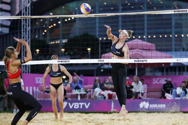 Beach volleyball, Beachvolleyball WORLD CHAMPIONSHIPS, Annique Niederhauser and Leona Kernen (SUI) vs Lea Kunst and Melanie Paul (GER) during The Beach Volleyball World Championships at Pinky Flat in Adelaide, Friday, November 14, 2025. ( NO ARCHIVING, EDITORIAL USE ONLY ADELAIDE SOUTH AUSTRALIA AUSTRALIA  Copyright: xMATTxTURNERx 20251114176698844683