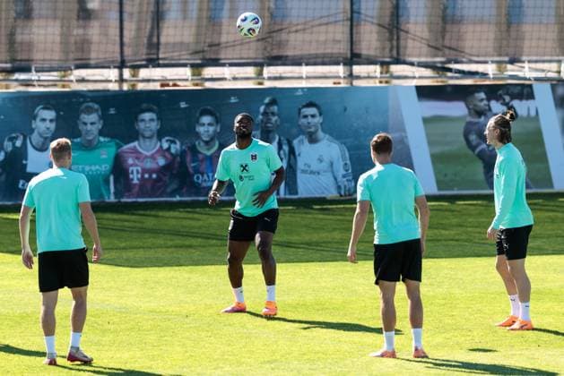 SOCCER - FIFA WC quali, CYP vs AUT PAPHOS,CYPRUS,14.NOV.25 - FIFA World Cup, WM, Weltmeisterschaft, Fussball 2026, European Qualifiers, group stage, OEFB international match, Länderspiel, Nationalmannschaft Cyprus vs Austria, preview, training AUT. Image shows Marco Friedl, Kevin Danso, Alexander Prass and Patrick Wimmer (AUT). GEPAxpictures xArminxRauthner