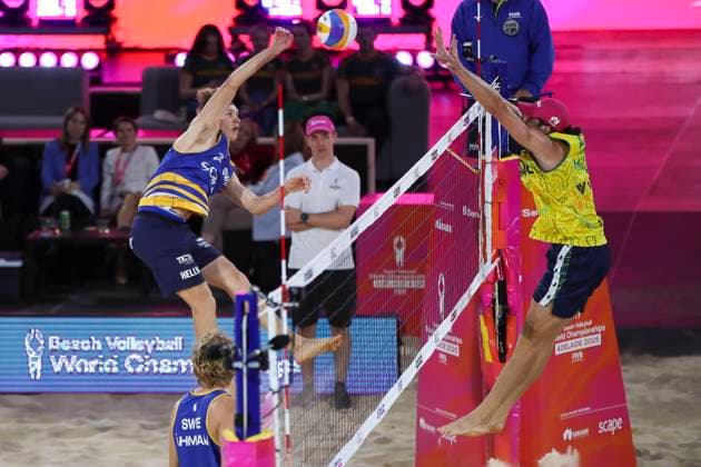 Beach volleyball, Beachvolleyball WORLD CHAMPIONSHIPS, David Ahman & Jonatan Hellvig (SWE) vs Paul Burnett & Thomas Hodges (AUS) during The Beach Volleyball World Championships at Pinky Flat in Adelaide, Friday, November 14, 2025. ( NO ARCHIVING, EDITORIAL USE ONLY ADELAIDE SOUTH AUSTRALIA AUSTRALIA  Copyright: xMATTxTURNERx 20251114152191297344