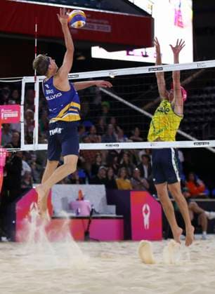 Beach volleyball, Beachvolleyball WORLD CHAMPIONSHIPS, David Ahman & Jonatan Hellvig (SWE) vs Paul Burnett & Thomas Hodges (AUS) during The Beach Volleyball World Championships at Pinky Flat in Adelaide, Friday, November 14, 2025. ( NO ARCHIVING, EDITORIAL USE ONLY ADELAIDE SOUTH AUSTRALIA AUSTRALIA  Copyright: xMATTxTURNERx 20251114163939564850