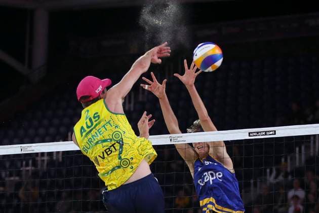 Beach volleyball, Beachvolleyball WORLD CHAMPIONSHIPS, David Ahman & Jonatan Hellvig (SWE) vs Paul Burnett & Thomas Hodges (AUS) during The Beach Volleyball World Championships at Pinky Flat in Adelaide, Friday, November 14, 2025. ( NO ARCHIVING, EDITORIAL USE ONLY ADELAIDE SOUTH AUSTRALIA AUSTRALIA  Copyright: xMATTxTURNERx 20251114165188637786