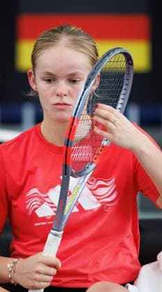 Jeline Vandromme pictured during a training session of the Belgian tennis players competing in the upcoming Billie Jean King Cup Play-offs, on Friday 14 November 2025 in Ismaning, Germany. This weekend Belgium will meet Germany and Turkey. PHOTO BENOITxDOPPAGNE  x141527847x