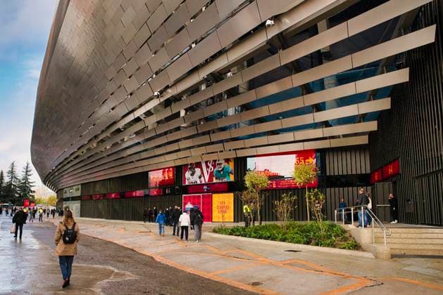 Exterior view of the stadium with NFL, American Football Herren, USA decoration, Miami Dolphins vs Washington Commanders, American Football, National Football League, Season 2025, Week 11, 14.11.2025, Madrid Estadio Bernabeu Spain Copyright: xFootxBowl RobertoxBenitoxHernandx