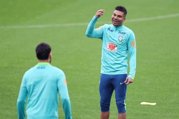 Brasilien Training 14. November 2025, London Brasilien Pressekonferenz Trainingseinheit Casemiro Foto Charlotte Wilson Abseits London UK  Copyright: xCharlottexWilsonx xOffsidexOffside