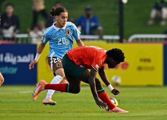 Portugal v Belgium : Round of 32- FIFA U-17 World Cup Qatar 2025 Anisio Cabral of Portugal and Mohammed El Adfaoui of Belgium in action during the FIFA U-17 World Cup Qatar 2025 Round of 32 match between Portugal and Belgium in Doha, Qatar, on November 14, 2025. DOHA Qatar Copyright: xNOUSHADxTHEKKAYILx