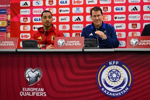 Kazakhstan v Belgium - FIFA World Cup, WM, Weltmeisterschaft, Fussball 2026 UEFA Qualifiers Media Activities 14 11 2025 NUR-SULTAN, KAZAKHSTAN - NOVEMBER 14 : Tielemans Youri midfielder of Belgium and Garcia Rudi head coach of Belgium talking to the press during a press conference, PK, Pressekonferenz ahead of the FIFA World Cup 2026 UEFA European Qualifiers group J match between Kazakhstan and Belgium on November 14, 2025 in Nur-Sultan, Kazakhstan, 14 11 2025 Nur-Sultan Kazakhstan  Copyright: xVincentxKalutx