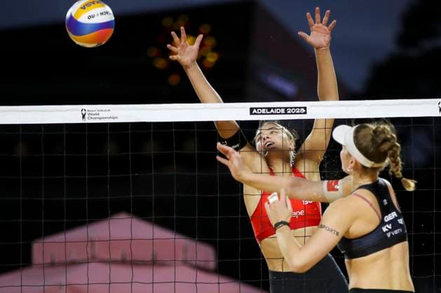 Beach volleyball, Beachvolleyball WORLD CHAMPIONSHIPS, Annique Niederhauser and Leona Kernen (SUI) vs Lea Kunst and Melanie Paul (GER) during The Beach Volleyball World Championships at Pinky Flat in Adelaide, Friday, November 14, 2025. ( NO ARCHIVING, EDITORIAL USE ONLY ADELAIDE SOUTH AUSTRALIA AUSTRALIA  Copyright: xMATTxTURNERx 20251115151544601639