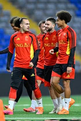 Kazakhstan v Belgium - FIFA World Cup, WM, Weltmeisterschaft, Fussball 2026 UEFA Qualifiers Media Activities 14 11 2025 ASTANA, KAZAKHSTAN - NOVEMBER 14 : Theate Arthur defender of Belgium, Raskin Nicolas midfielder of Belgium and Witsel Axel midfielder of Belgium pictured during a training session ahead of the FIFA World Cup 2026 UEFA European Qualifiers group J match between Kazakhstan and Belgium on November 14, 2025 in Astana, Kazakhstan, 14 11 2025 Astana Kazakhstan  Copyright: xJanxDexMeuleneirx