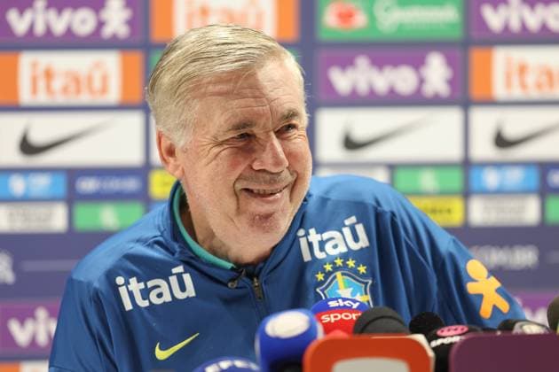 Brasilien Training 14. November 2025, London Brasilien Pressekonferenz Trainingseinheit Brasiliens Cheftrainer Carlo Ancelotti Foto Charlotte Wilson Abseits London UK  Copyright: xCharlottexWilsonx xOffsidexOffside