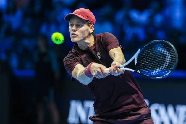 Jannik Sinner of Italy vs Ben Shelton of United States Nitto ATP FINALS 2025 Turin 14 11 2025 Jannik Sinner of Italy seen in actions during Men s Singles Group Stage match against Ben Shelton of United States on day six of the Nitto ATP Finals 2025 at Inalpi Arena in Turin Copyright: xBEAUTIFULxSPORTS Carabellix