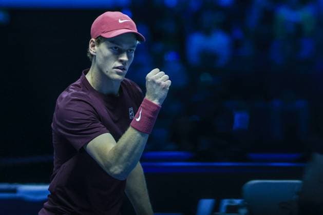 Jannik Sinner of Italy vs Ben Shelton of United States Nitto ATP FINALS 2025 Turin 14 11 2025 Jannik Sinner of Italy celebrates during Men s Singles Group Stage match against Ben Shelton of United States on day six of the Nitto ATP Finals 2025 at Inalpi Arena in Turin Copyright: xBEAUTIFULxSPORTS Carabellix