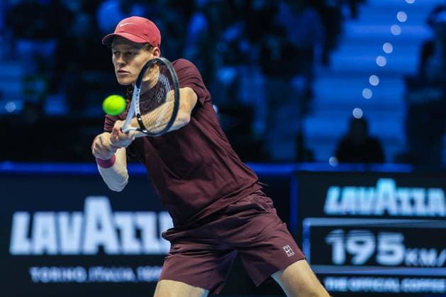 Jannik Sinner of Italy vs Ben Shelton of United States Nitto ATP FINALS 2025 Turin 14 11 2025 Jannik Sinner of Italy seen in actions during Men s Singles Group Stage match against Ben Shelton of United States on day six of the Nitto ATP Finals 2025 at Inalpi Arena in Turin Copyright: xBEAUTIFULxSPORTS Carabellix
