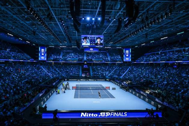 Jannik Sinner of Italy vs Ben Shelton of United States Nitto ATP FINALS 2025 Turin 14 11 2025 View inside the Arena during Men s Singles Group Stage match against Ben Shelton of United States on day six of the Nitto ATP Finals 2025 at Inalpi Arena in Turin Copyright: xBEAUTIFULxSPORTS Carabellix