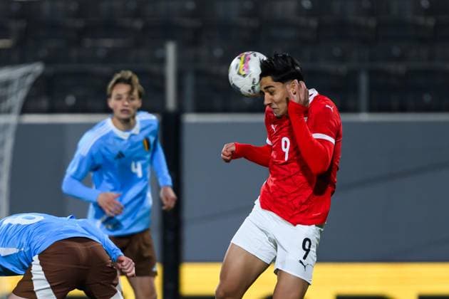 SOCCER - UEFA U21, U 21 EURO quali, AUT vs BEL RIED,AUSTRIA,14.NOV.25 - SOCCER - UEFA European Under-21 Championship 2026, qualifiers, OEFB under-21 international match, Länderspiel, Nationalmannschaft Austria vs Belgium. Image shows Furkan Dursun (AUT).  GEPAxpictures xChristianxMoser