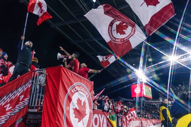 Toronto, Canada, November 13th 2025 Canada fans cheering during the Men s International Friendly, Länderspiel, Nationalmannschaft game between Canada and Ecuador at BMO Field in Toronto, Canada (EDITORIAL USAGE ONLY). (Curtis Wong SPP)  Copyright: xCurtisxWongx xSPPx Sportspressphoto_SPR61703