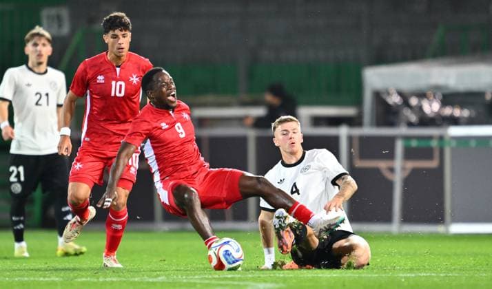 14 11 2025 Soccer international qualifier European Championship Germany GER DEU BRD Malta MLT xwoxzix Jake Grech 10, Malta Basil Tuma 9, Malta Finn Jeltsch 4, Germany