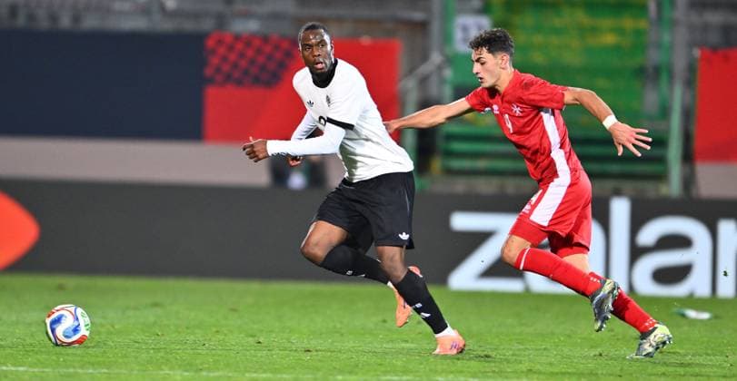 14 11 2025 Soccer international qualifier European Championship Germany GER DEU BRD Malta MLT xwoxzix Ilyas Ansah 20, Germany Jake Vassallo 4, Malta