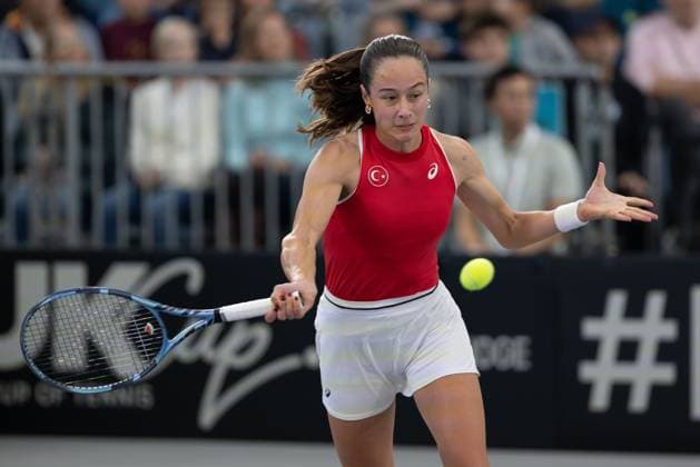 Billie Jean King Cup 2025 Play Offs, TC Ismaning, Munich, Germany, Opening Ceremony, Team Turkiye, Zeynep Sonmez TUR Tennis Billie Jean King Cup 2025 ITF Billie Jean King Cup TC Ismaning Ismaning Bavaria Germany November 14, 2025 Copyright: xJuergenxHasenkopfx
