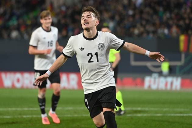 Goal celebration Lennart Karl GER after scoring 2 0,Action,Cheering,Joy,Enthusiasm, Soccer U 21 Laenderspiel EM Qualifikation, Gruppenphase , Germany GER Malta MLT am 14 11 2025 Sportpark Ronhof Â