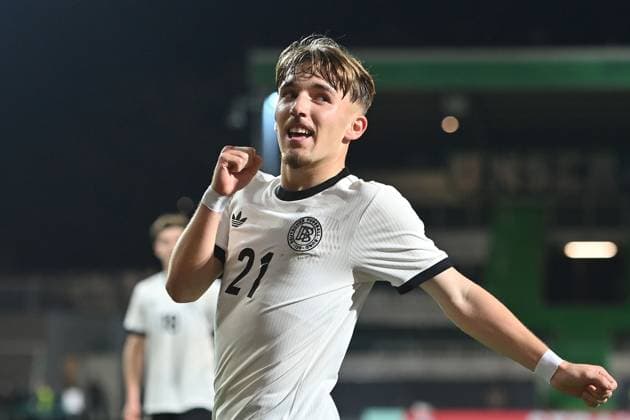 Goal celebration Lennart Karl GER after scoring 2 0,Action,Cheering,Joy,Enthusiasm, Soccer U 21 Laenderspiel EM Qualifikation, Gruppenphase , Germany GER Malta MLT am 14 11 2025 Sportpark Ronhof Â