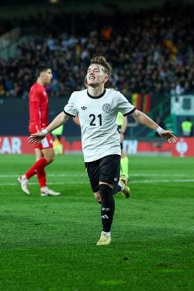 Soccer Men U21 Men European Championship Qualification Germany Malta on 14 11 2025 at Sportpark Ronhof in Fürth Goal celebration to 2 0 by Lennart Karl Germany DFB regulations prohibit any use of photographs as image sequences and or quasi video xMSx